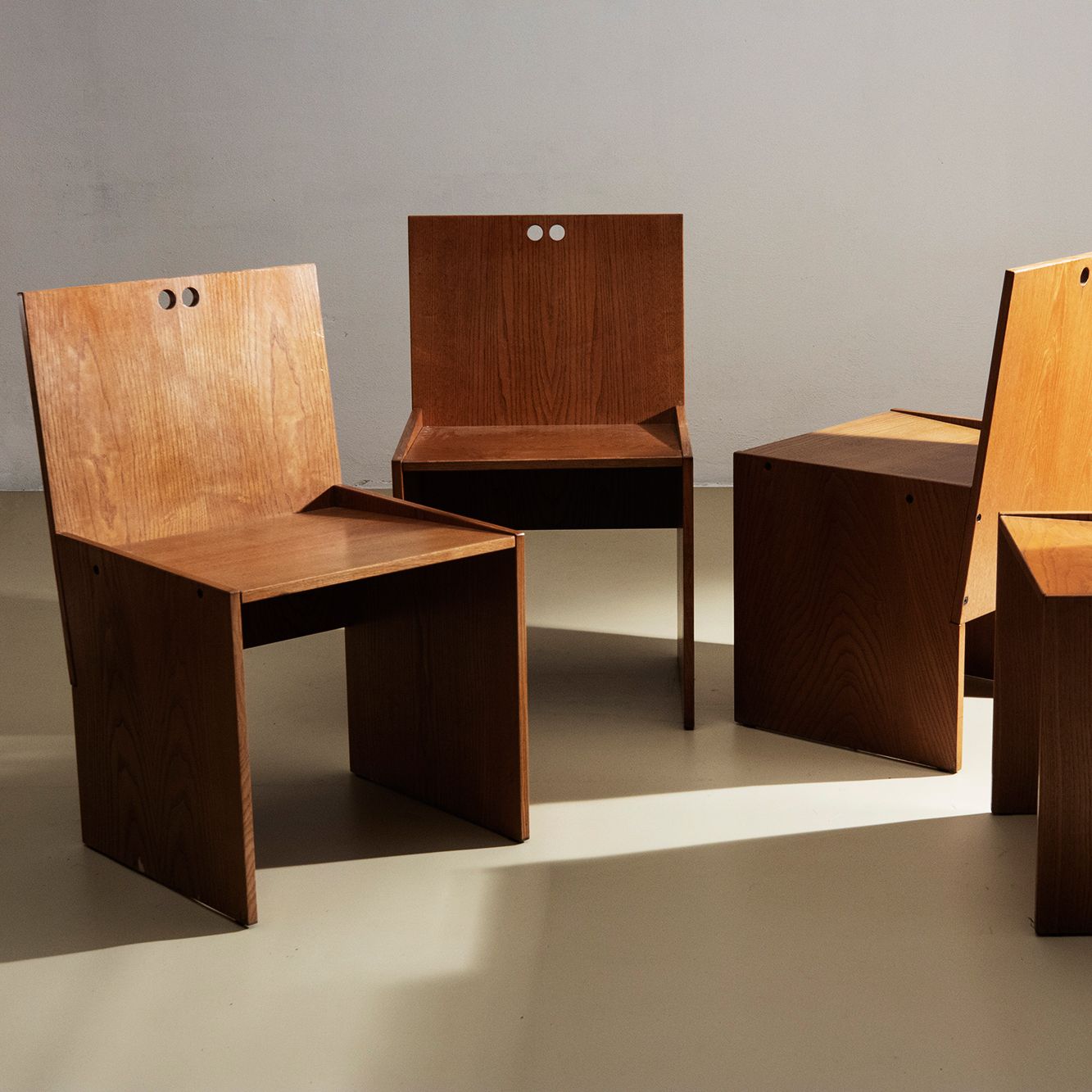 Set of four oak veneer chairs